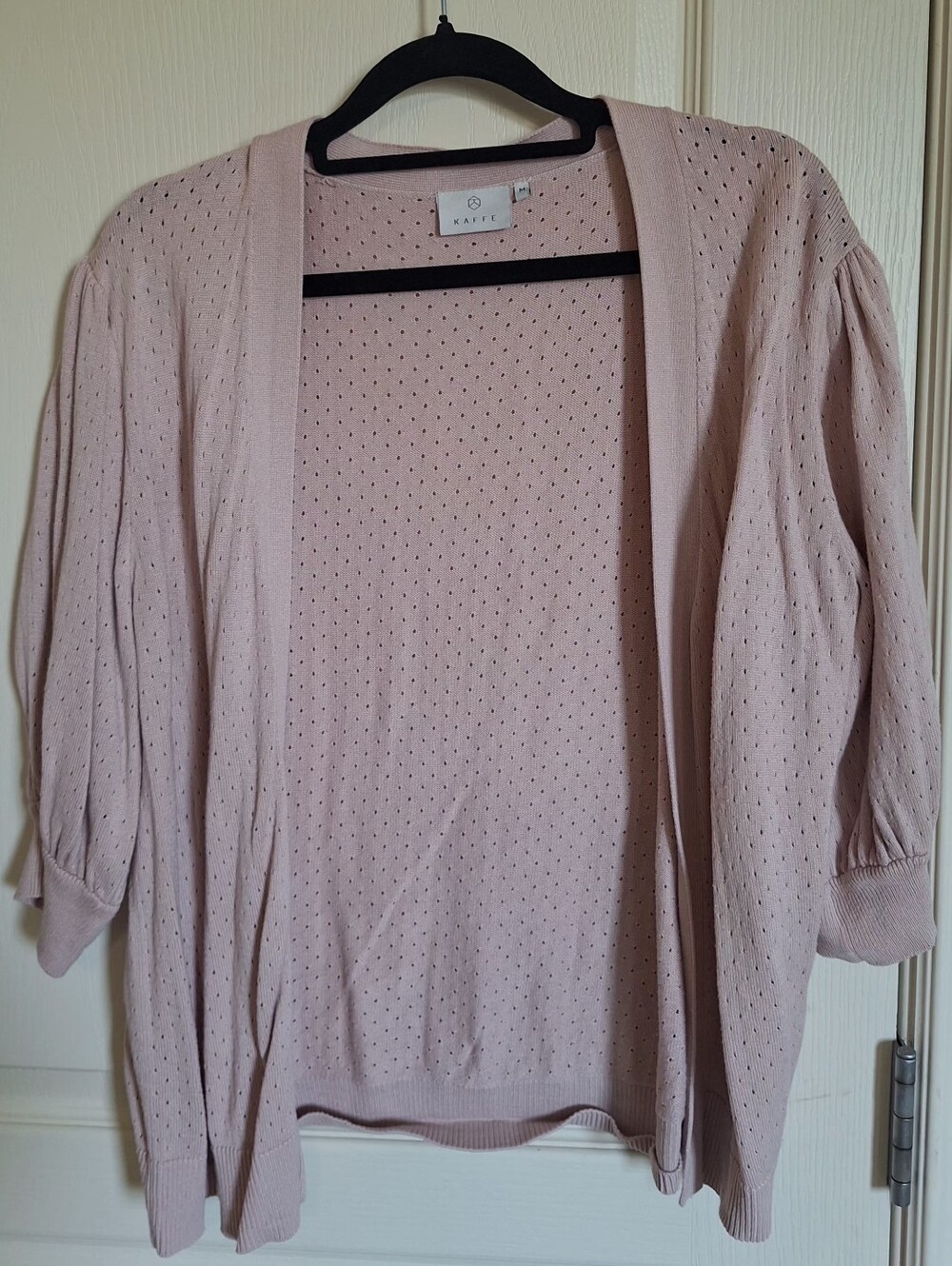 Med Kaffe Open-Front Pointelle Cardigan in Light Pink